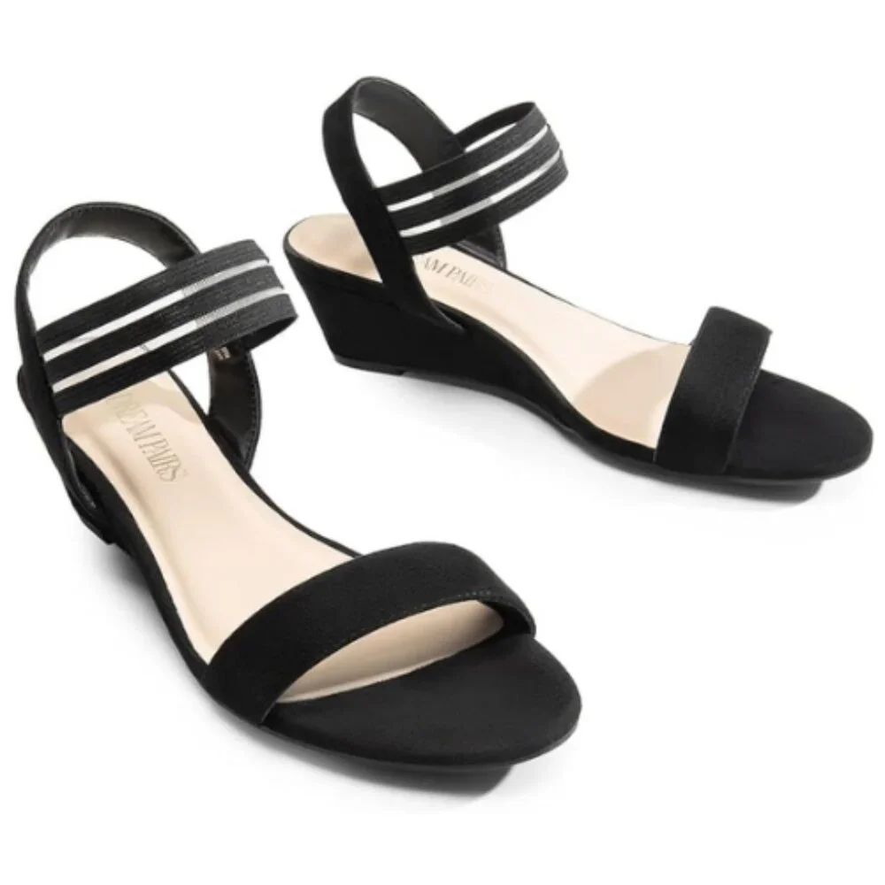 DREAM PAIRS Womens Low Wedge Sandals Slip On Ankle Strap Casual Black Size 8.5M